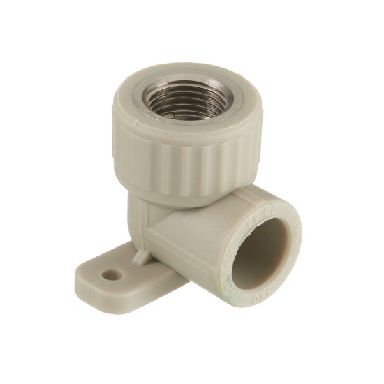 Угол полипропиленовый Valfex комбинированный с креплением 20 мм х 1/2 ВР(г) серый (10120020Г)