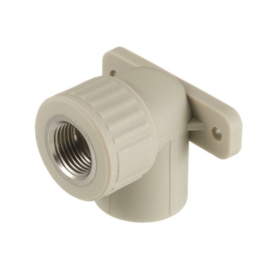 Угол полипропиленовый Valfex комбинированный с креплением 25 мм х 1/2 ВР(г) серый (10120025Г)