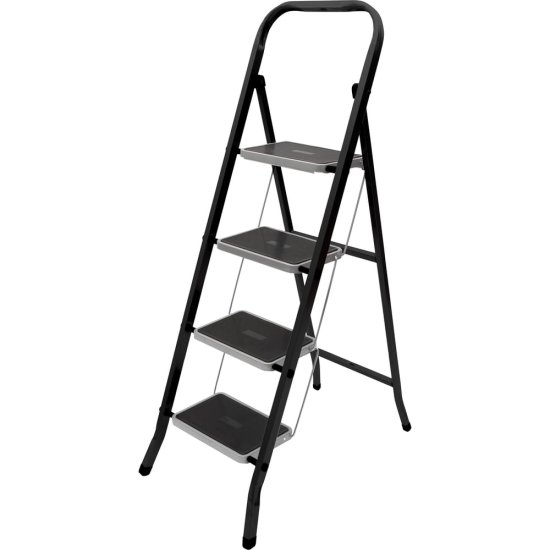 Стремянка Zalger Jet Black 4 широкие ступени, с ковриком, сталь
