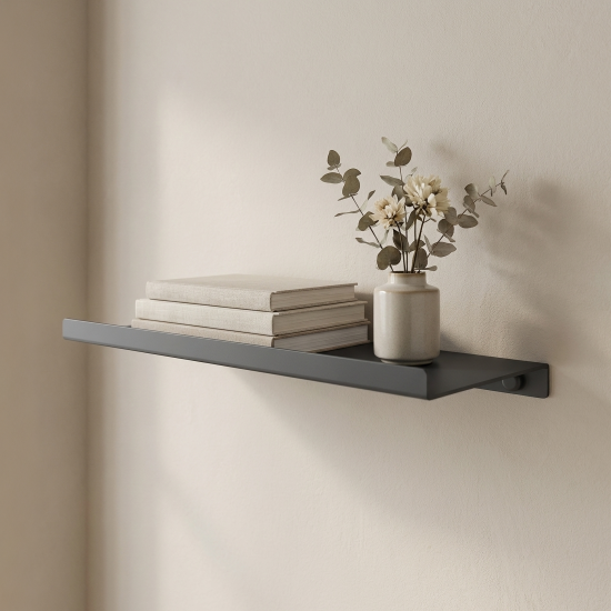 Полка настенная 33x12 см со скрытым креплением металл цвет черный