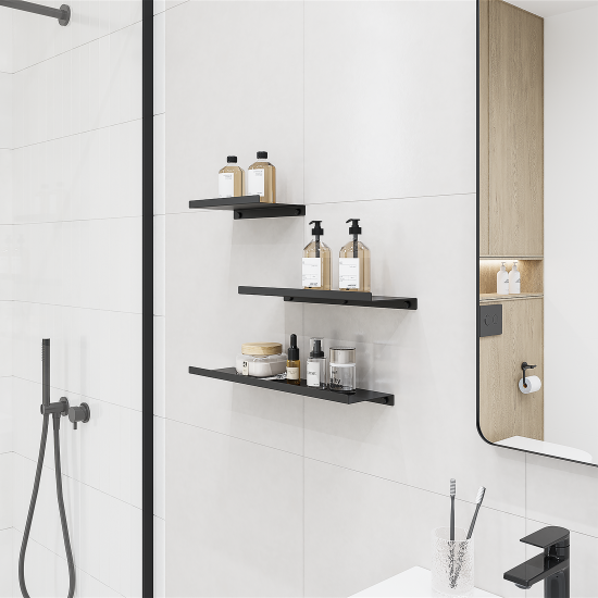 Полка настенная 44x12 см со скрытым креплением металл цвет белый