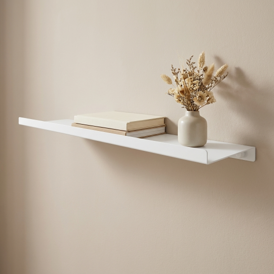 Полка настенная 44x12 см со скрытым креплением металл цвет белый