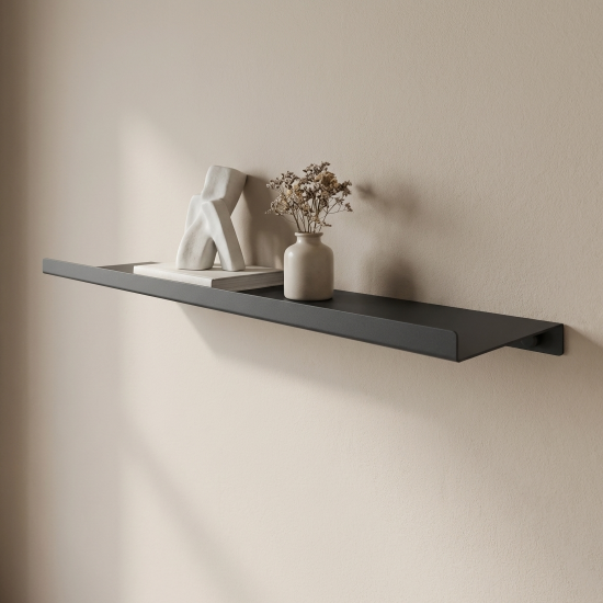 Полка настенная 44x12 см со скрытым креплением металл цвет черный