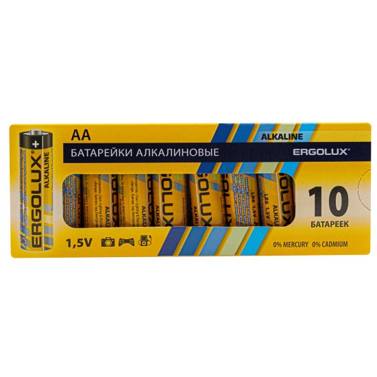 Батарейка Ergolux LR6BP-10 алкалиновая LR6 AA 10 шт.