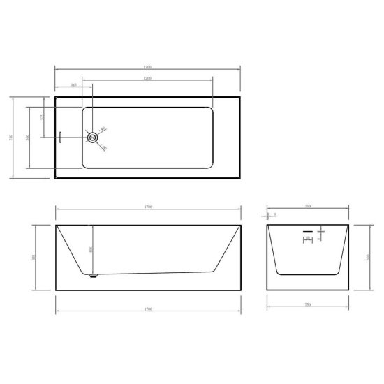 Ванна акриловая Abber 170х75 см отдельностоящая с ножками (AB9274-1.7)