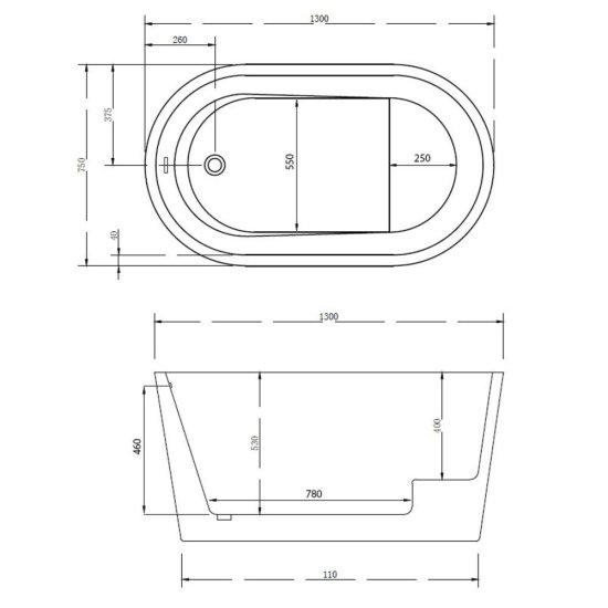 Ванна акриловая Abber 130х75 см отдельностоящая с ножками (AB9277)