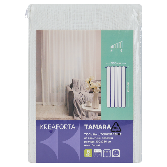 Тюль на ленте KREAFORTA Tamara 300x280 см цвет белый