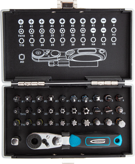 Отвертка с набором бит Gross 11365, 33 предмета