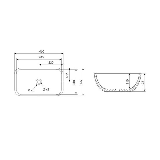 Раковина Abber Rechteck 46 см накладная белая матовая (AC2200MW)