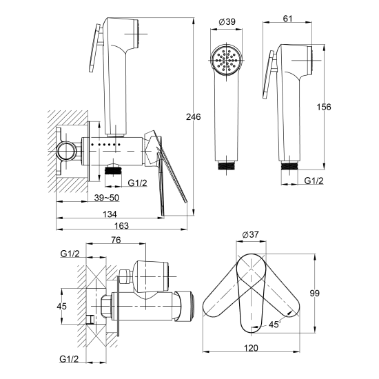 Гигиенический душ Cersanit Lara набор со смесителем цвет хром