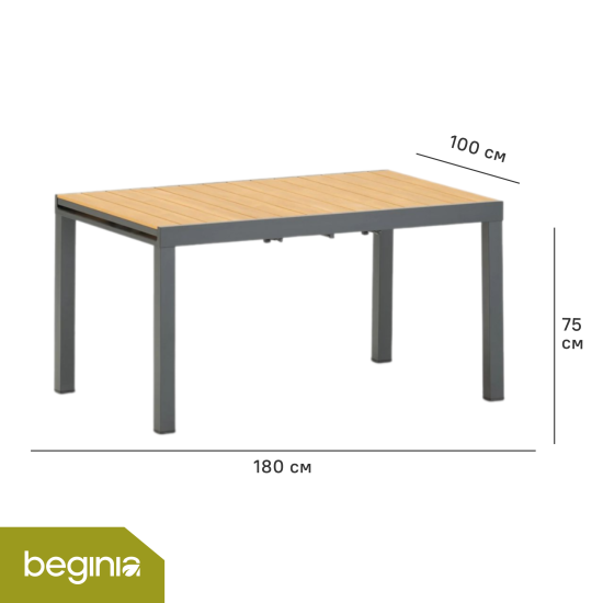 Раздвижной садовый стол BEGINIA Beshtau 180-240x100x75 см алюминий бежевый