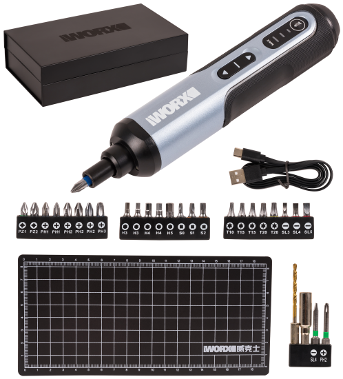 Отвертка аккумуляторная Worx WX240.1, 4 В Li-Ion 1.5 Ач, с набором бит 26 шт.
