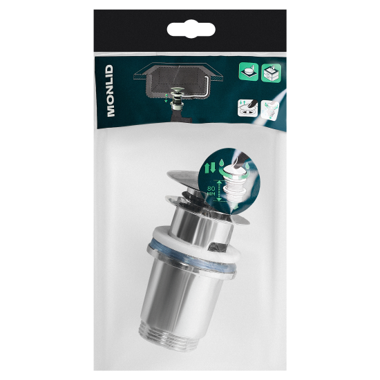 Выпуск для раковины MONLID 40 мм клик-клак с переливом хром