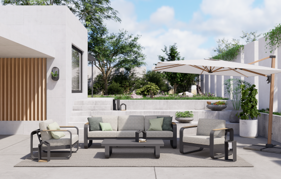 Набор садовой мебели BEGINIA Aldan алюминий серый стол, диван 1 шт, кресло - 2 шт