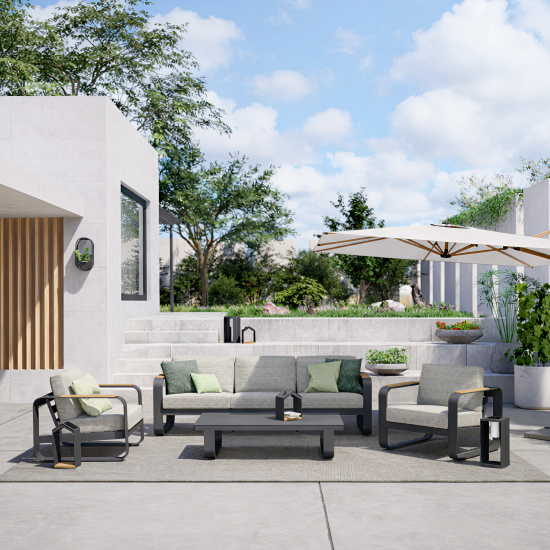 Набор садовой мебели для отдыха с подушками BEGINIA Aldan Алюминий Стол, диван, кресло 2 шт Серый / серебристый