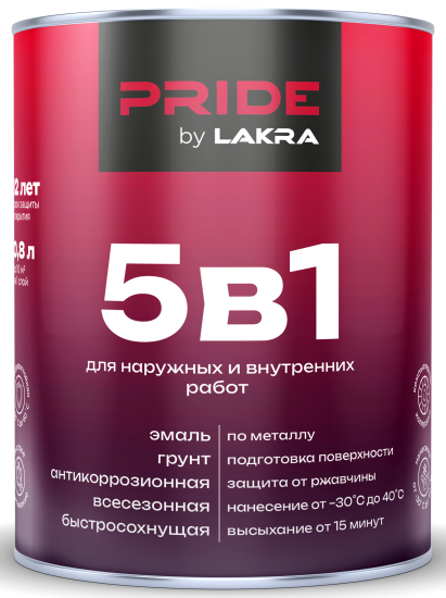 Грунт-эмаль по ржавчине 5 в 1 Лакра цвет серое окно RAL7040 0.8 л