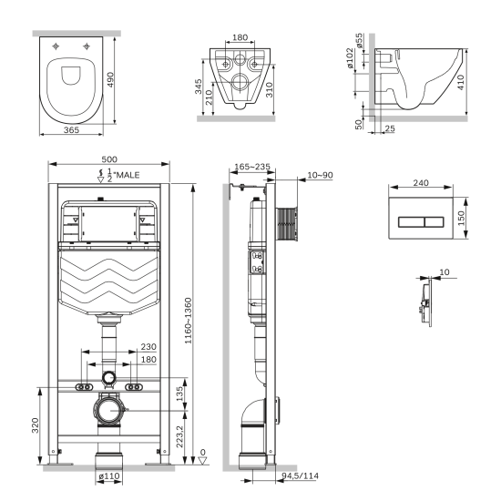 Комплект инсталляция с унитазом AM.PM Jump IS12LM0351.721700 безободковый с микролифтом клавиша цвет хром