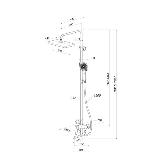 Душевая система Iddis Parker с верхним душем с лейкой со смесителем черная матовая (PARBL3Fi06)