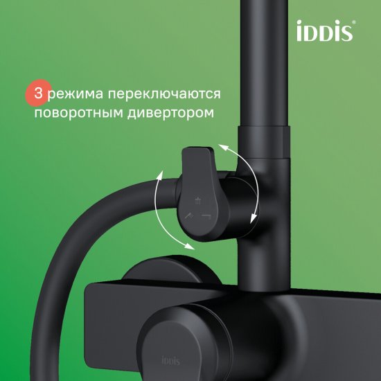 Душевая система Iddis Parker с верхним душем с лейкой со смесителем черная матовая (PARBL3Fi06)