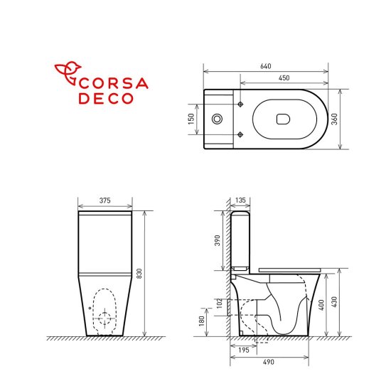 Унитаз-компакт Corsa Deco FX Rimless безободковый с универсальным выпуском с сиденьем дюропласт микролифт белый (TPFX640SR)