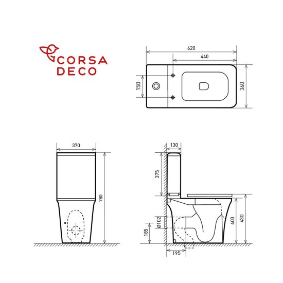 Унитаз-компакт Corsa Deco TX100 безободковый с универсальным выпуском с сиденьем дюропласт микролифт белый (TPTX620QR)