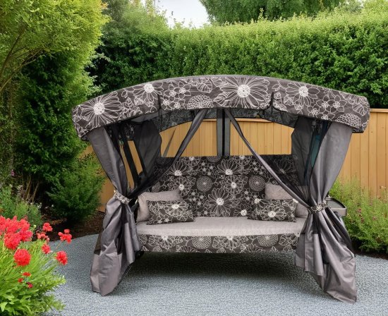 Качели садовые Флора Де Люкс 3-х местные максимальная нагрузка до 350 кг серый