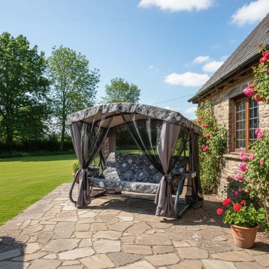 Качели садовые Флора Де Люкс 3-х местные максимальная нагрузка до 350 кг серый