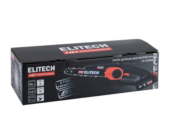 Цепная пила аккумуляторная бесщеточная Elitech HD CS2008BLK 20 В 20 см 2 Ач АКБ и ЗУ входит в комплект