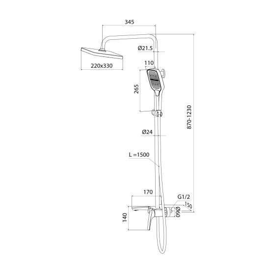 Душевая система Iddis Lahta LAHBL3Fi06 со смесителем 3 режима цвет черный матовый