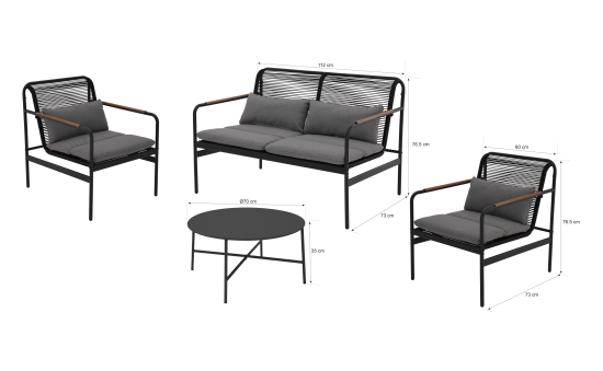 Набор садовой мебели BEGINIA Alazeya сталь серый стол 1 шт, диван 1 шт, кресло - 2 шт
