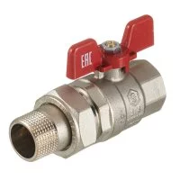 Кран шаровой латунный Stout SVB 3/4 ВР(г) х 3/4 НР(ш) полнопроходной бабочка со сгоном прямой (SVB-1007-200020)