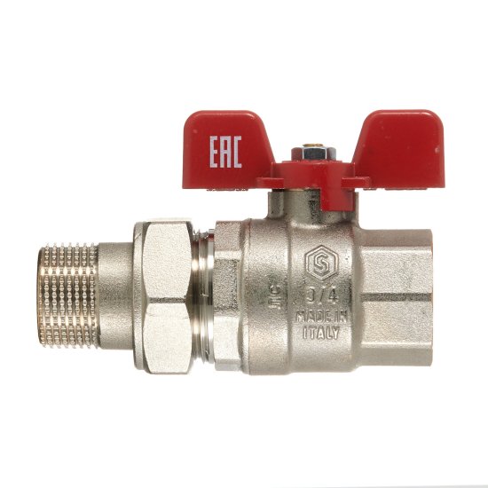 Кран шаровой латунный Stout SVB 3/4 ВР(г) х 3/4 НР(ш) полнопроходной бабочка со сгоном прямой (SVB-1007-200020)