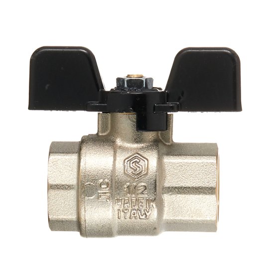 Кран шаровой латунный Stout SVB 1/2 ВР(г) х 1/2 ВР(г) полнопроходной бабочка прямой (SVB-0002-200015)