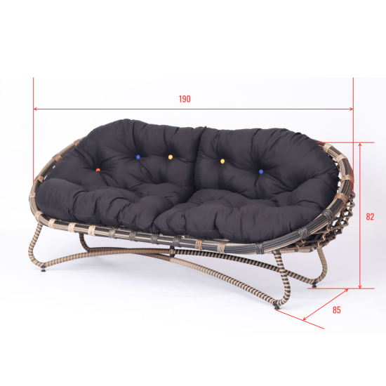 Диван садовый Niko 190x85x82 см искусственный ротанг темно-коричневый