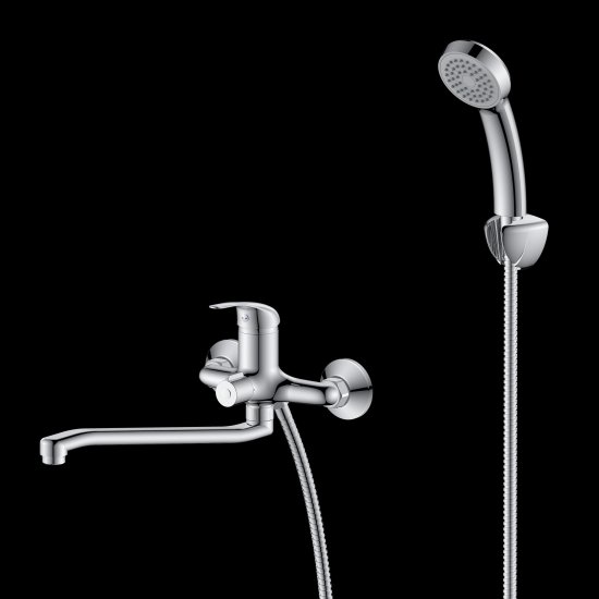 Смеситель для ванны KONSENSA Мауро однорычажный универсальный с лейкой и шлангом цвет хром