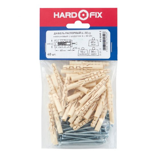 Дюбель распорный Hard-Fix 6x50 мм нейлон с шурупом (40 шт.)
