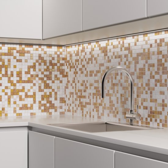 Мозаика стеклянная KREAFORTA бежево-белая 327x327x4 мм