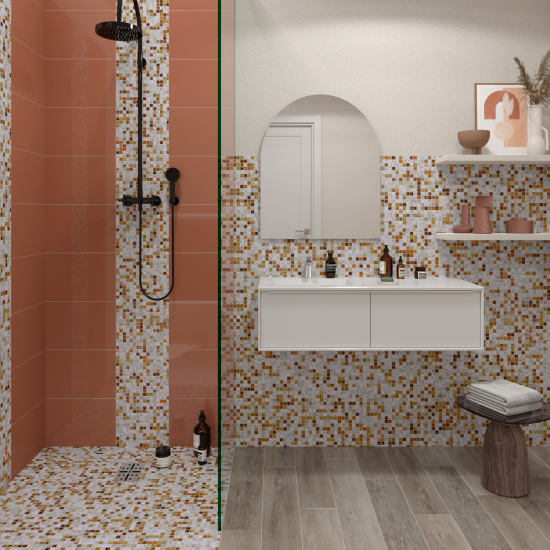 Мозаика стеклянная KREAFORTA бежево-белая 327x327x4 мм