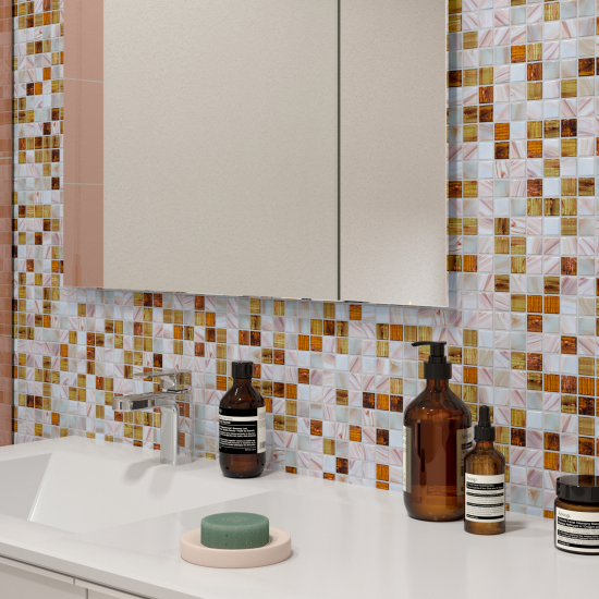 Мозаика стеклянная KREAFORTA бежево-белая 327x327x4 мм