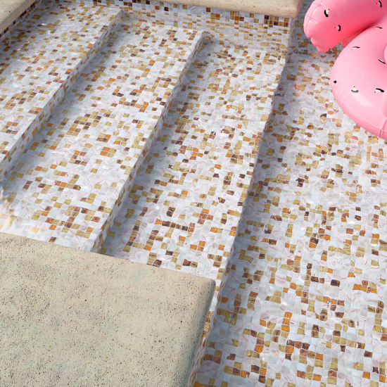 Мозаика стеклянная KREAFORTA бежево-белая 327x327x4 мм