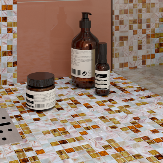 Мозаика стеклянная KREAFORTA бежево-белая 327x327x4 мм