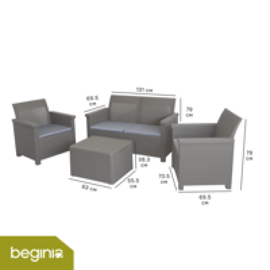 Набор садовой мебели для отдыха с подушками BEGINIA Basegi Пластик Стол, диван, кресло 2 шт Бежевый