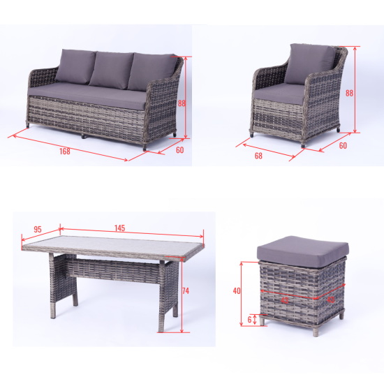 Набор садовой мебели для обеда Stavr искусственный ротанг серый