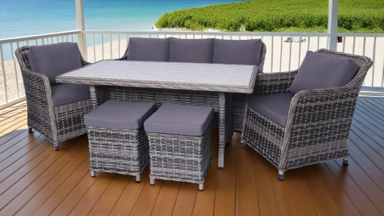 Набор садовой мебели для обеда с подушками Stavr искусственный ротанг серый