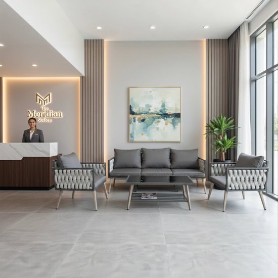 Набор садовой мебели для отдыха Garden Story Grande GS068 сталь серо-черный диван 1 шт. кресло 2 шт. столик 2 шт.