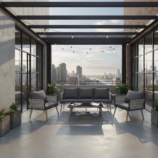 Набор садовой мебели для отдыха Garden Story Grande GS068 сталь серо-черный диван 1 шт. кресло 2 шт. столик 2 шт.