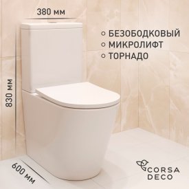 Унитаз-компакт Corsa Deco NX Tornado безободковый с универсальным выпуском с сиденьем дюропласт микролифт белый (TPNX600ST)