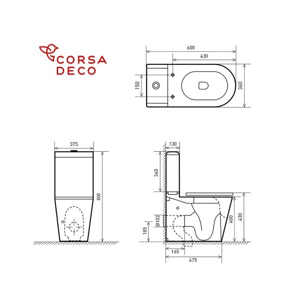 Унитаз-компакт Corsa Deco NX Tornado безободковый с универсальным выпуском с сиденьем дюропласт микролифт белый (TPNX600ST)