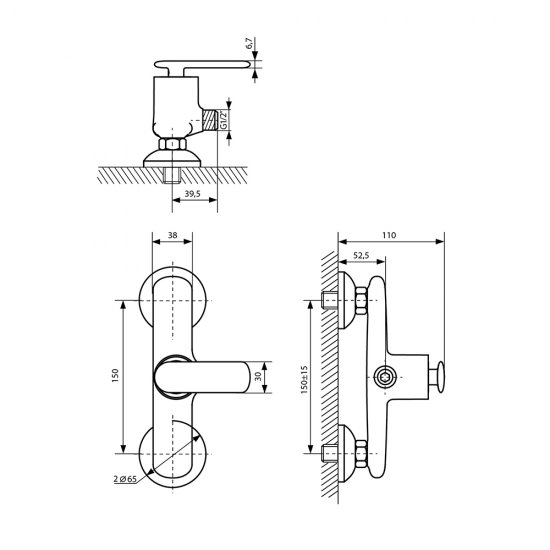 Смеситель для душа без излива Lavelly Vertex хром/белый с лейкой однорычажный (673096)
