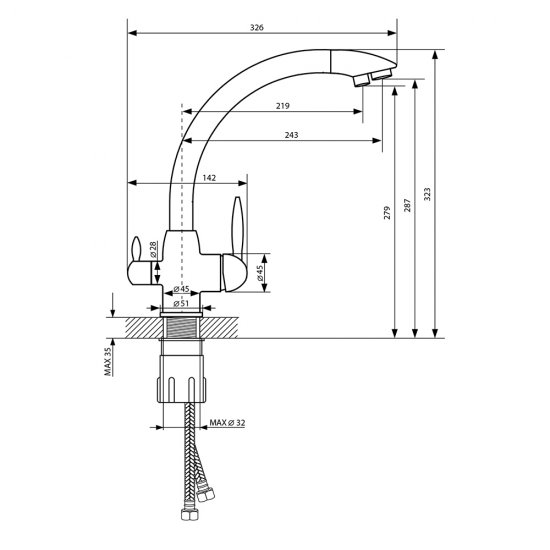 Смеситель для кухни Lavelly Poseidon черный с высоким изливом с подключением к фильтру однорычажный (673092)